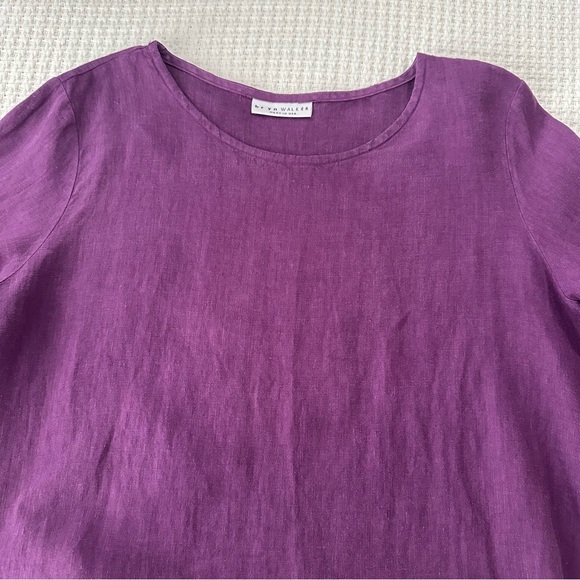 Bryn Walker 100% Linen Purple Franci Asymmetrical Hem Ruffle Tunic Womens Small - Picture 5 of 8